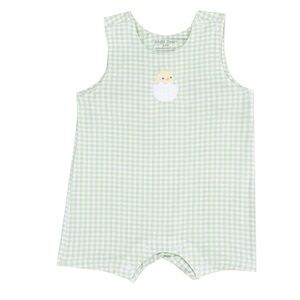Angel Dear Mini Gingham Green Easter Sleeveless Shortie Romper with Applique
